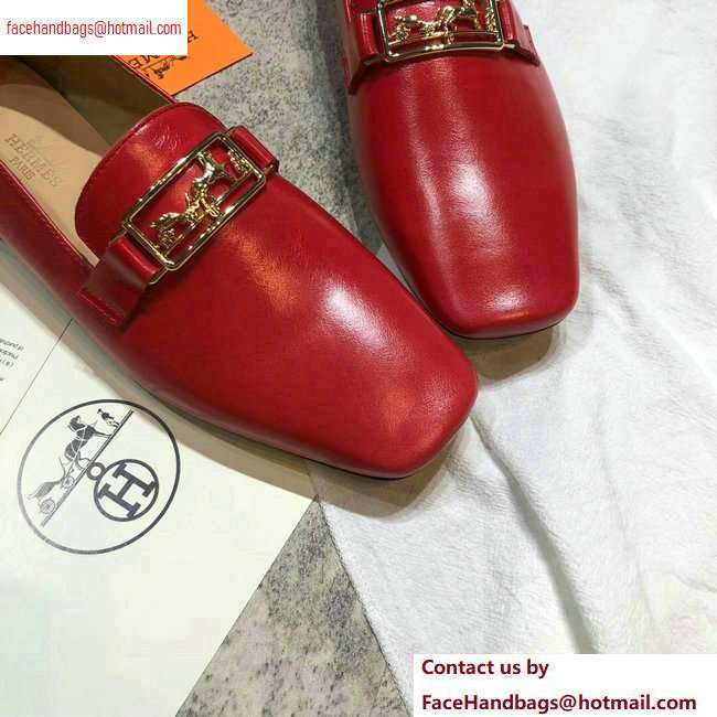 Hermes Openwork Hardware Time Loafers Red 2020