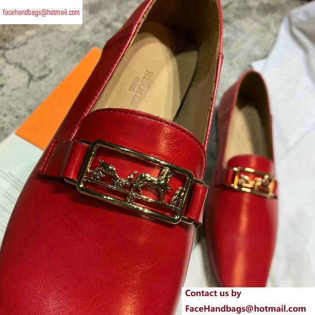 Hermes Openwork Hardware Time Loafers Red 2020