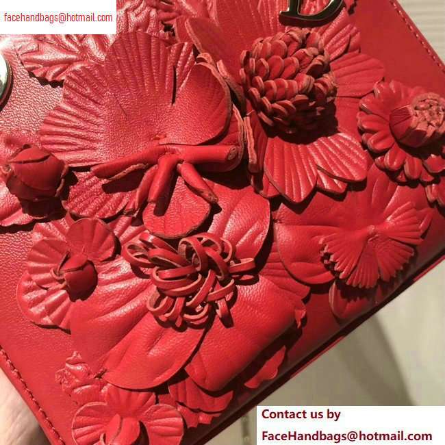 Lady Dior Bag in Red Lambskin with Embroidered Flowers Fall 2020