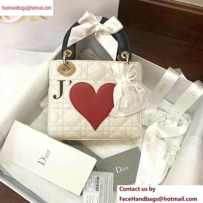 Lady Dior Mini Bag white with a red heart