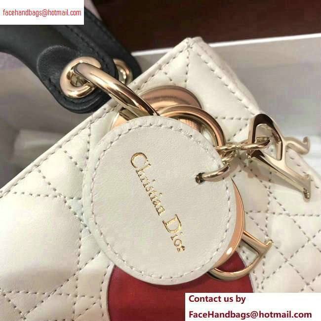 Lady Dior Mini Bag white with a red heart