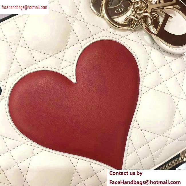 Lady Dior Mini Bag white with a red heart