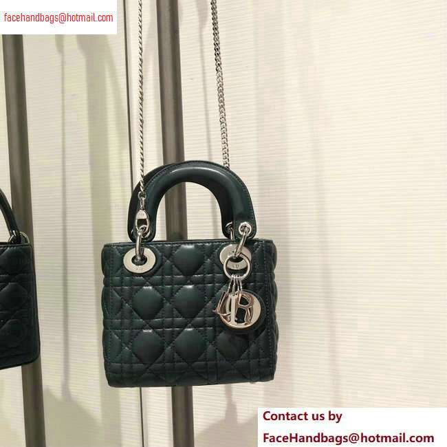 Lady Dior Mini sheepskin Bag in Cannage with Chain dark green