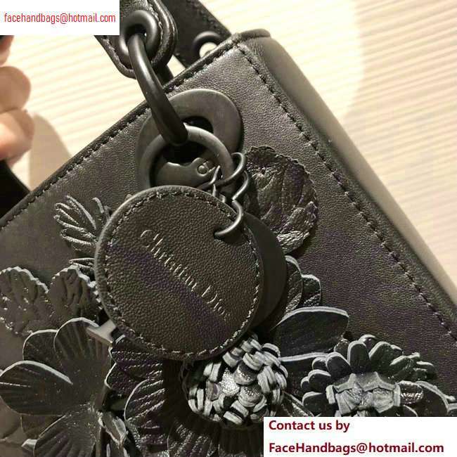 Lady Dior bag in black lambskin with embroidered flowers FALL 2020