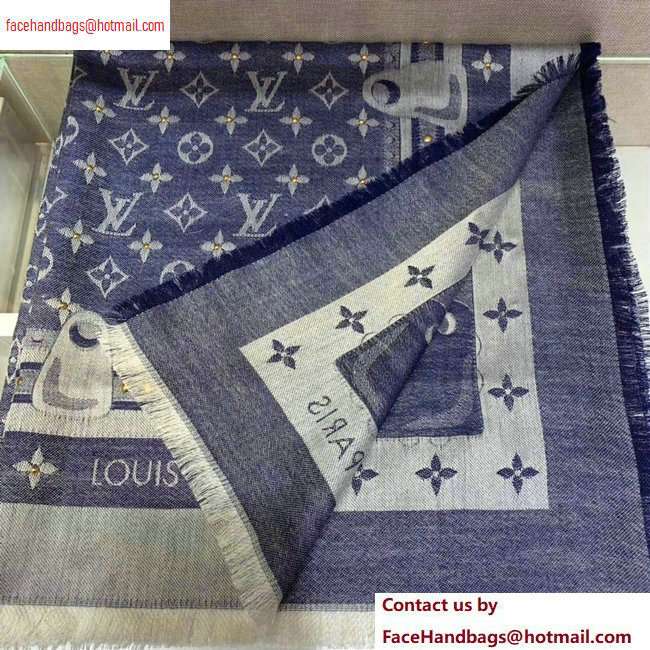 Louis Vuitton Studdy Denim Monogram Shawl Scarf 140x140cm Blue M73698 2020