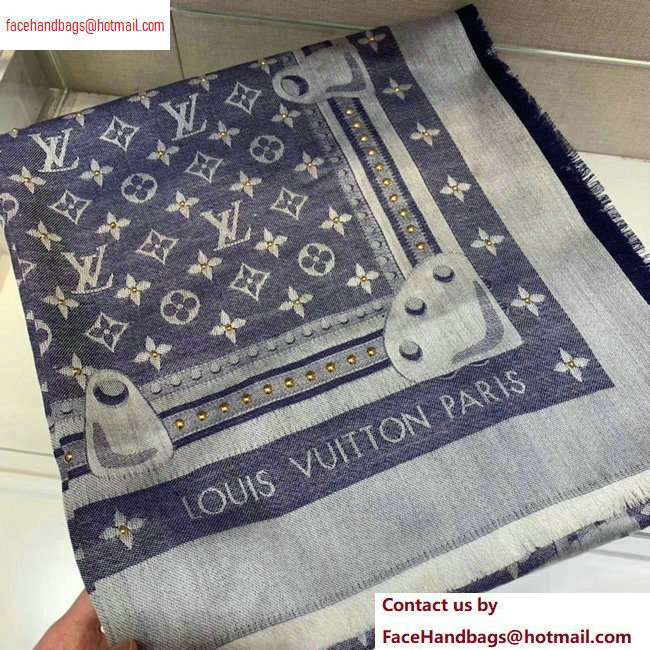 Louis Vuitton Studdy Denim Monogram Shawl Scarf 140x140cm Blue M73698 2020