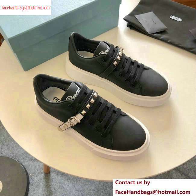 Prada Gabardine Leather Sneakers Black/White Studded Strap 2020