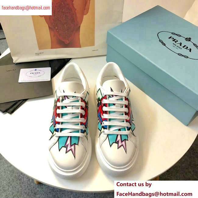 Prada Leather Sneakers White/Green Print 2020 - Click Image to Close