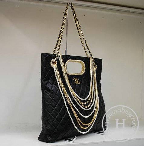 Chanel 35894 Black Lambskin Pearl Chain Replica Handbag