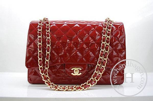 Chanel 36070 Designer Handbag Red Original Patent Leather With Gold Hardware