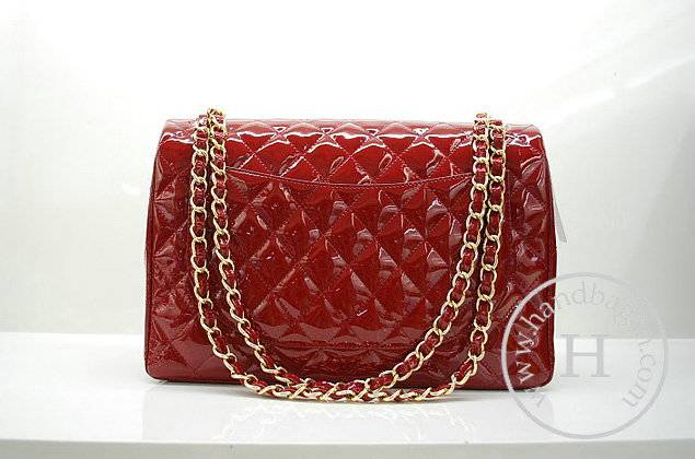 Chanel 36070 Designer Handbag Red Original Patent Leather With Gold Hardware