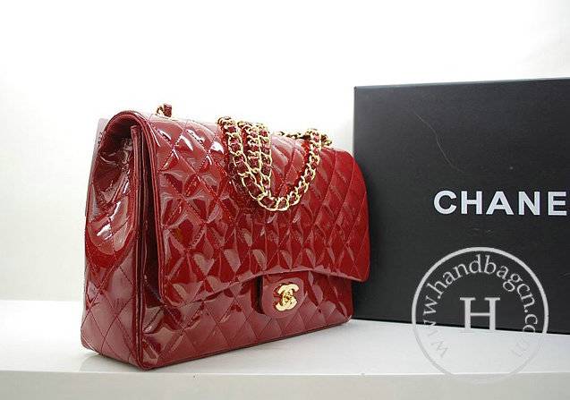 Chanel 36070 Designer Handbag Red Original Patent Leather With Gold Hardware