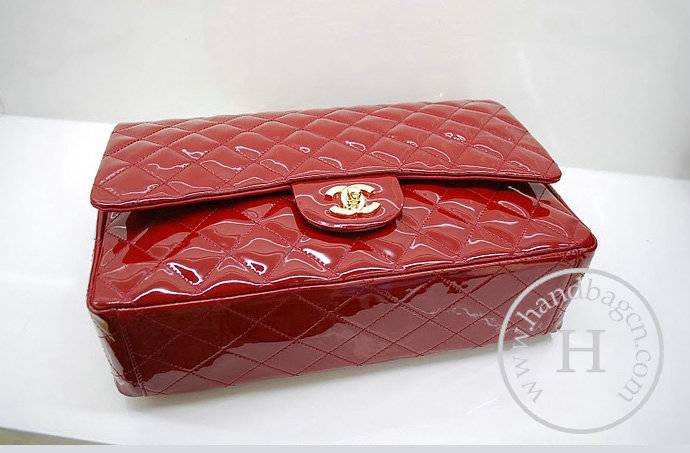 Chanel 36070 Designer Handbag Red Original Patent Leather With Gold Hardware