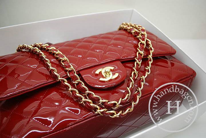 Chanel 36070 Designer Handbag Red Original Patent Leather With Gold Hardware