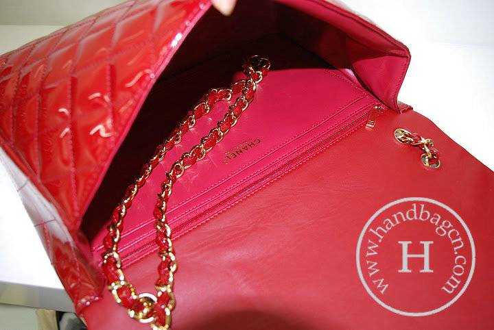 Chanel 36070 Designer Handbag Red Original Patent Leather With Gold Hardware