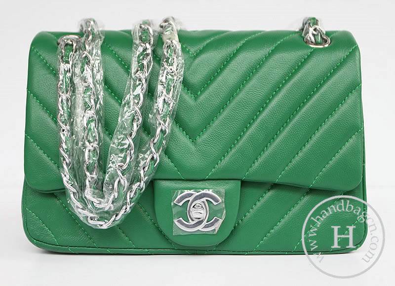 Chanel 48183 Replica Handbag Green Lambskin Leather With Silver Hardware