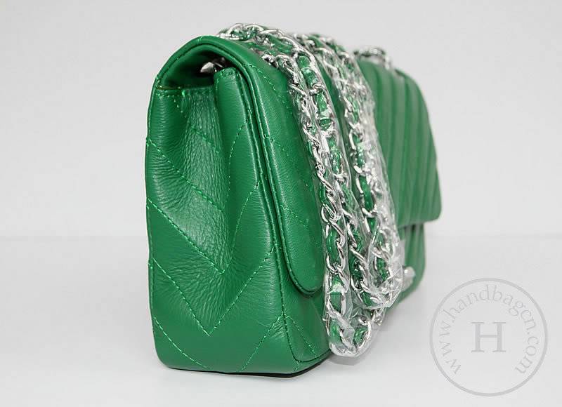 Chanel 48183 Replica Handbag Green Lambskin Leather With Silver Hardware