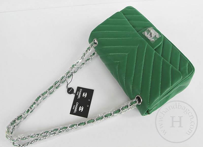 Chanel 48183 Replica Handbag Green Lambskin Leather With Silver Hardware