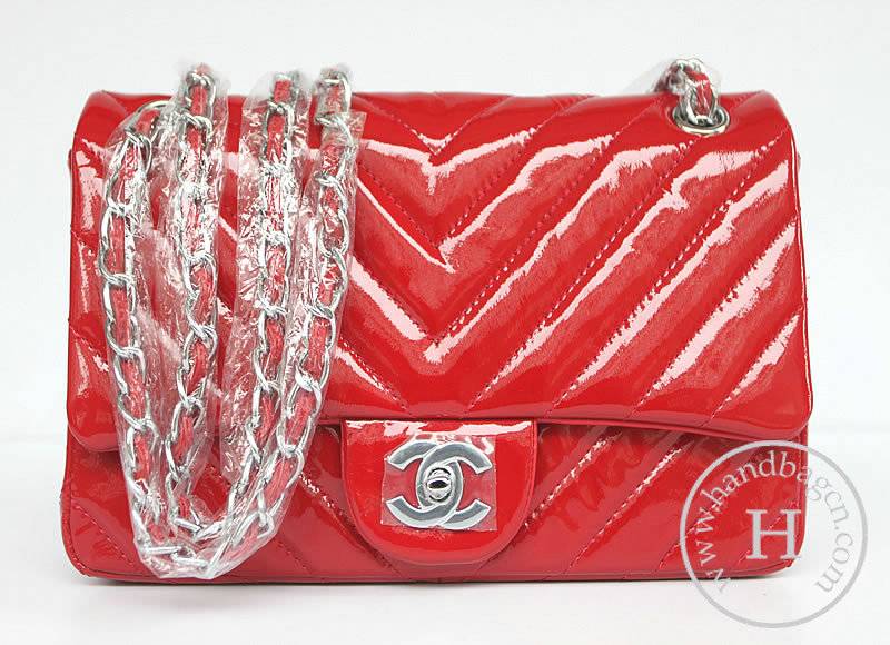 Chanel 48183 Replica Handbag Red Patent Leather With Silver Hardware