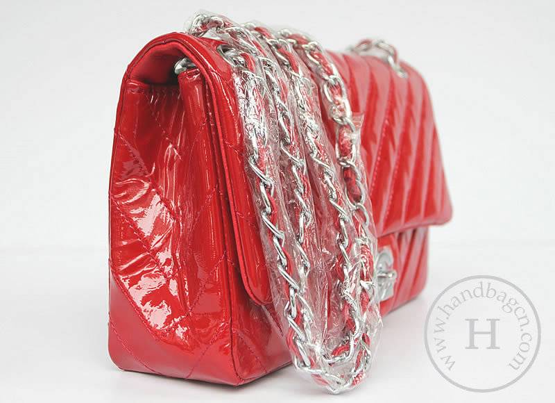 Chanel 48183 Replica Handbag Red Patent Leather With Silver Hardware