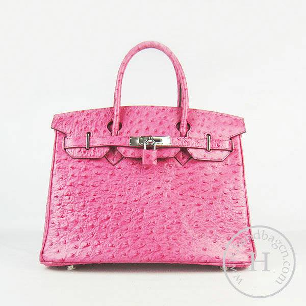 Hermes Birkin 30cm 6088 Rose Red Ostrich Leather With Silver Hardware