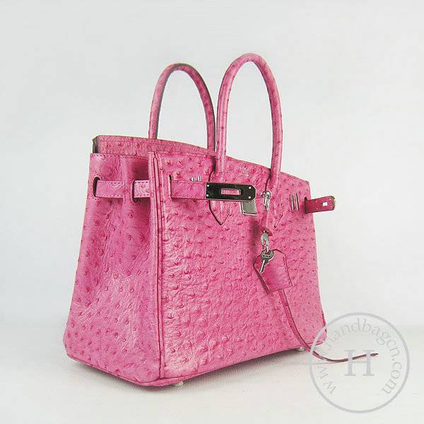 Hermes Birkin 30cm 6088 Rose Red Ostrich Leather With Silver Hardware