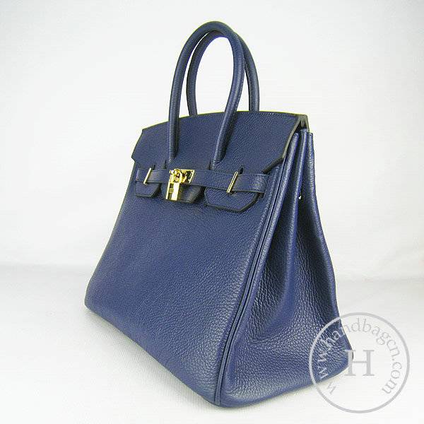 Hermes Birkin 35cm 6089 Dark Blue Calfskin Leather With Gold Hardware