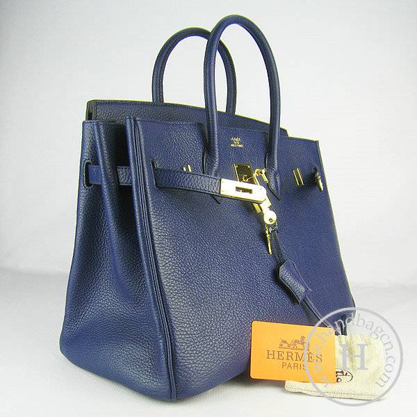 Hermes Birkin 35cm 6089 Dark Blue Calfskin Leather With Gold Hardware