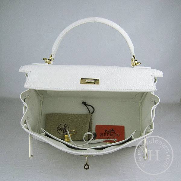 Hermes Mini Kelly 32cm Pouchette 6108 White Calfskin Leather With Gold Hardware