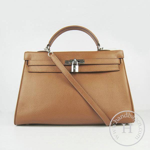 Hermes Mini Kelly 35cm Pouchette 6308 Light Coffee Calfskin Leather With Silver Hardware