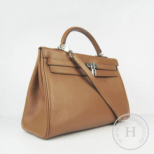 Hermes Mini Kelly 35cm Pouchette 6308 Light Coffee Calfskin Leather With Silver Hardware