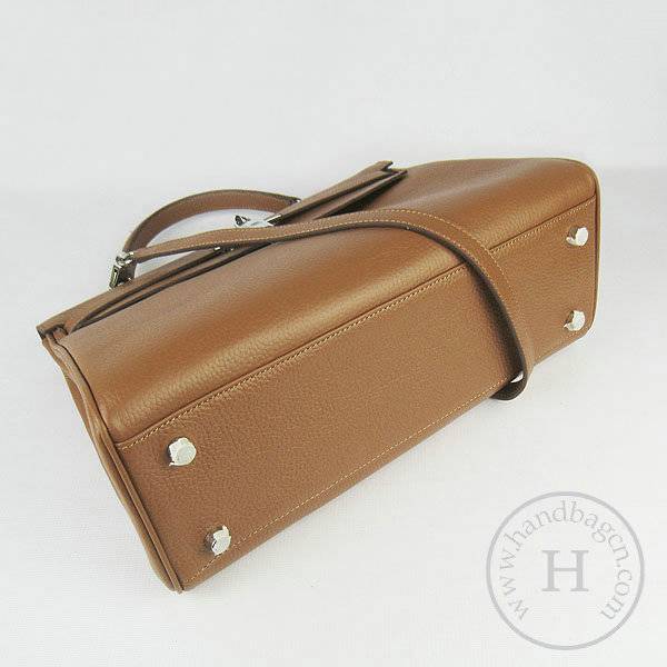 Hermes Mini Kelly 35cm Pouchette 6308 Light Coffee Calfskin Leather With Silver Hardware