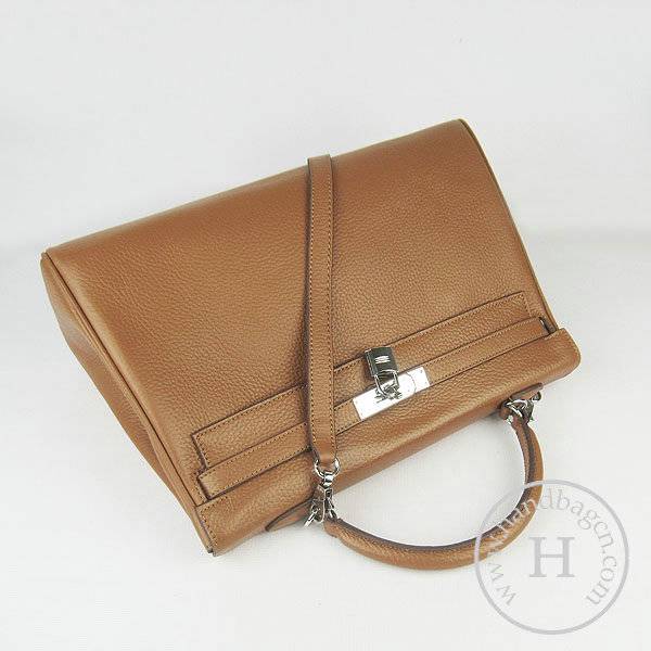 Hermes Mini Kelly 35cm Pouchette 6308 Light Coffee Calfskin Leather With Silver Hardware