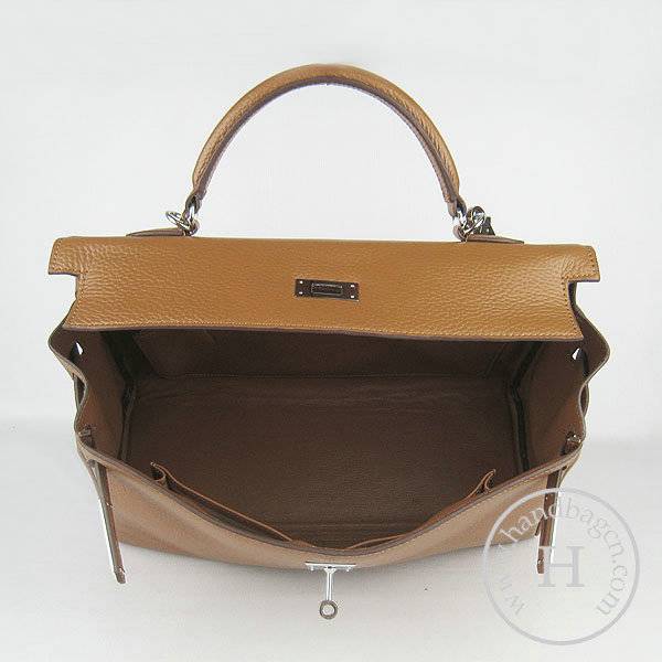 Hermes Mini Kelly 35cm Pouchette 6308 Light Coffee Calfskin Leather With Silver Hardware