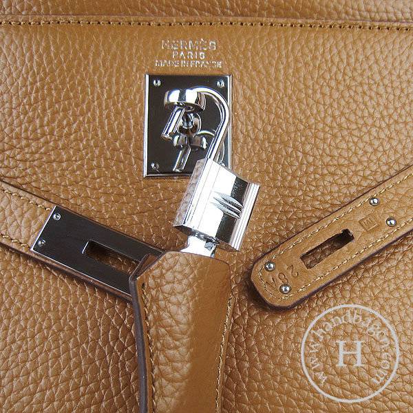 Hermes Mini Kelly 35cm Pouchette 6308 Light Coffee Calfskin Leather With Silver Hardware