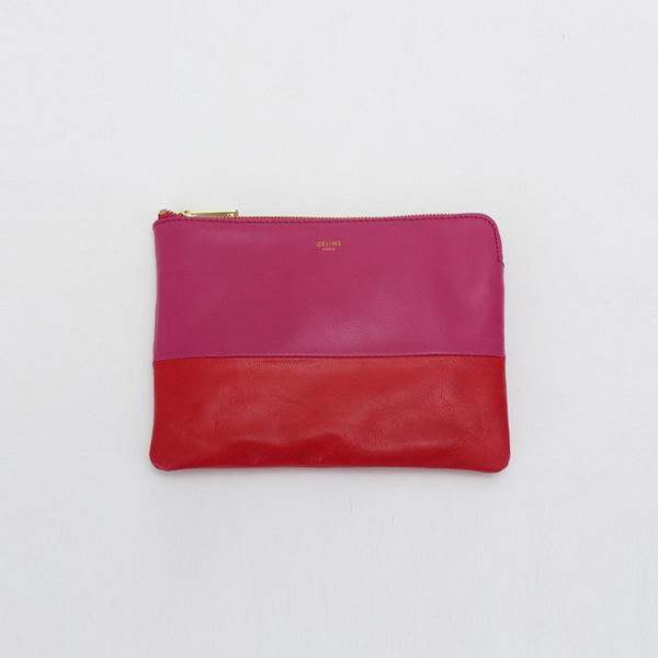 Celine Solo Bi Color Clutch Lambskin Bag - 8821 Rose Red