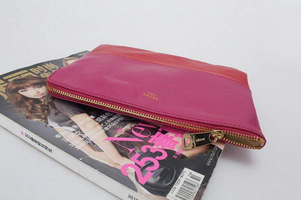 Celine Solo Bi Color Clutch Lambskin Bag - 8821 Rose Red