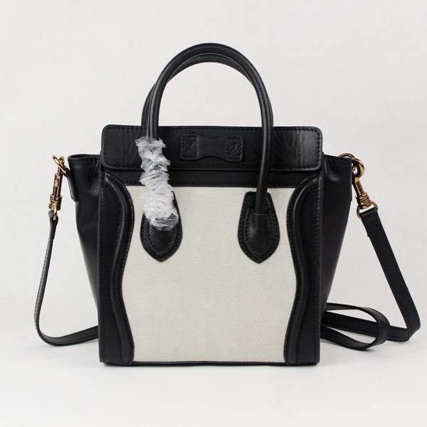 Celine Nano 20cm Luggage Leather Tote Bag - 88029 Black & White