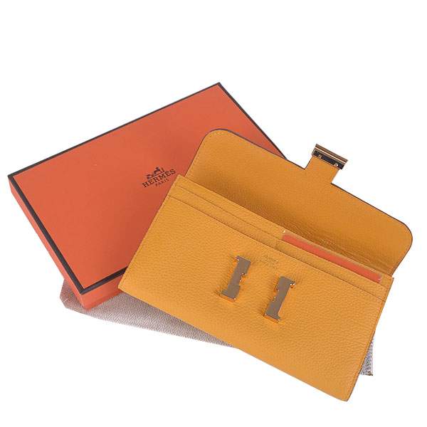 2012 New Arrival Hermes 6023 Constance Long Wallet - Yellow with Gold Hardware