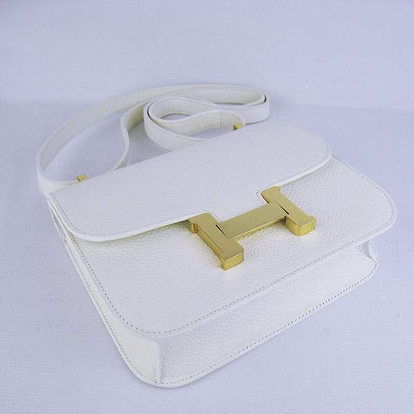 Hermes Constance Calf Leather Bag - H017 White With Gold Hardware