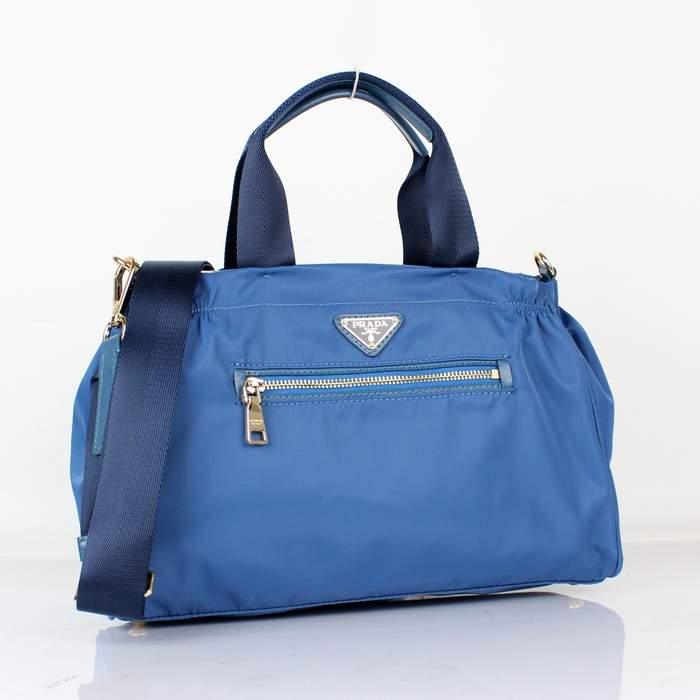 Prada Original leather Handbag - 1843 Blue Nylon and Lambskin Leather