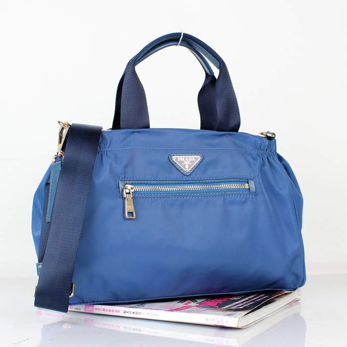 Prada Original leather Handbag - 1843 Blue Nylon and Lambskin Leather