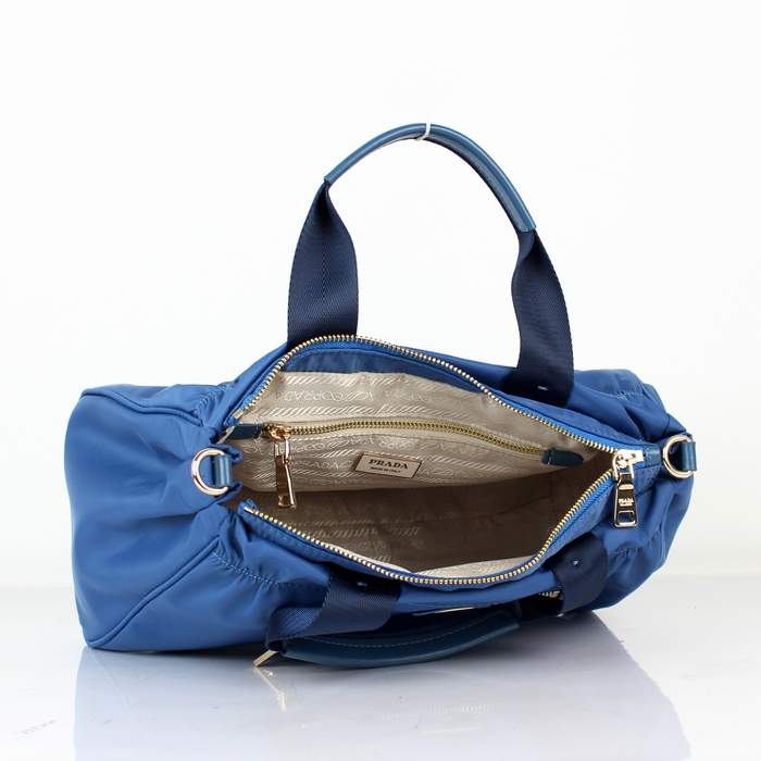 Prada Original leather Handbag - 1843 Blue Nylon and Lambskin Leather