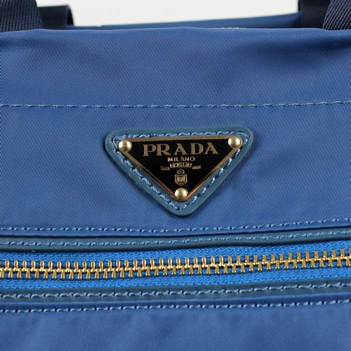 Prada Original leather Handbag - 1843 Blue Nylon and Lambskin Leather