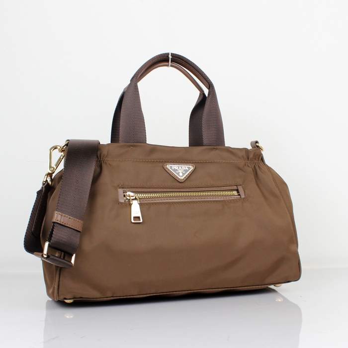 Prada Original leather Handbag - 1843 Coffee Nylon and Lambskin Leather - Click Image to Close