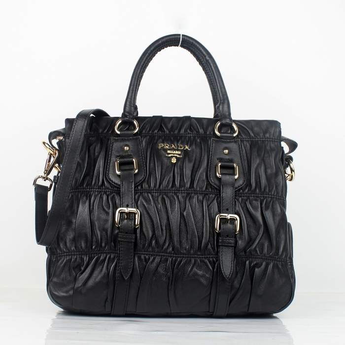 Prada Gaufre Lambskin Leather Tote Bag BN1336 Black