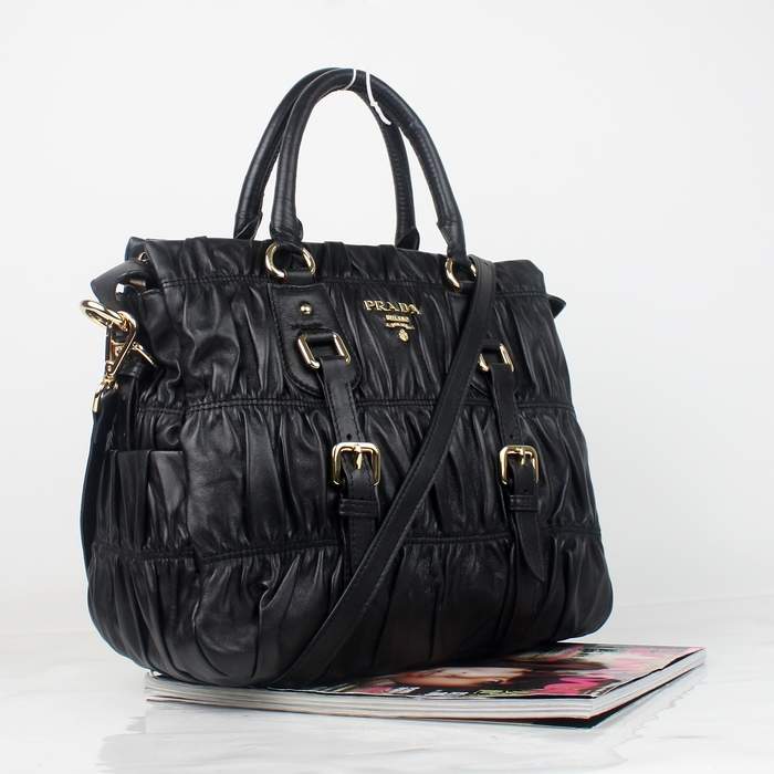 Prada Gaufre Lambskin Leather Tote Bag BN1336 Black