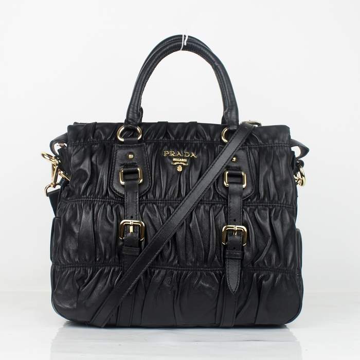 Prada Gaufre Lambskin Leather Tote Bag BN1336 Black