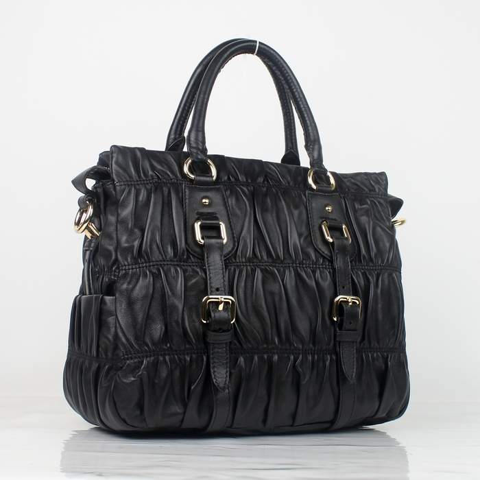 Prada Gaufre Lambskin Leather Tote Bag BN1336 Black