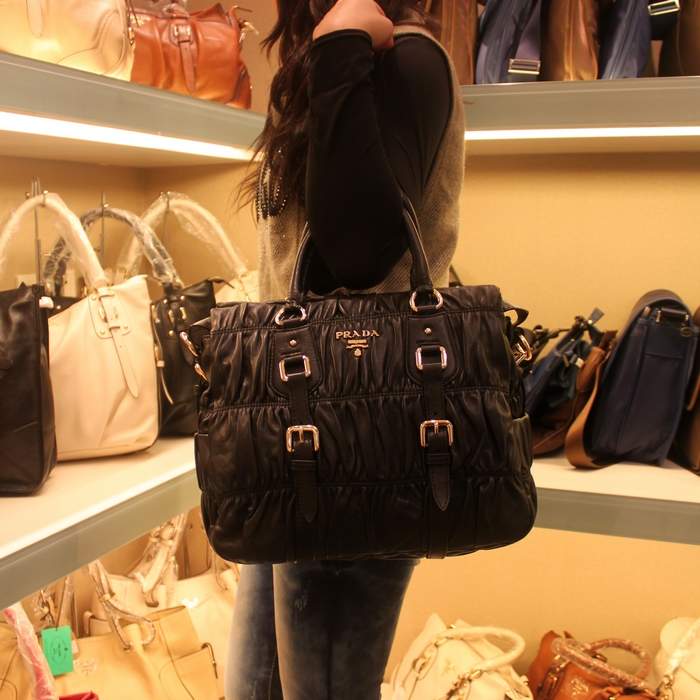 Prada Gaufre Lambskin Leather Tote Bag BN1336 Black